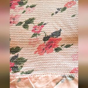 Insulaire By Morgan Jones RARE Vintage Pink Floral Full Cotton Blanket